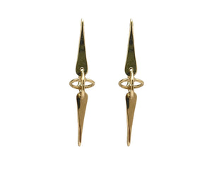 Bar and Sphere Dangle Earrings - Yellow Gold