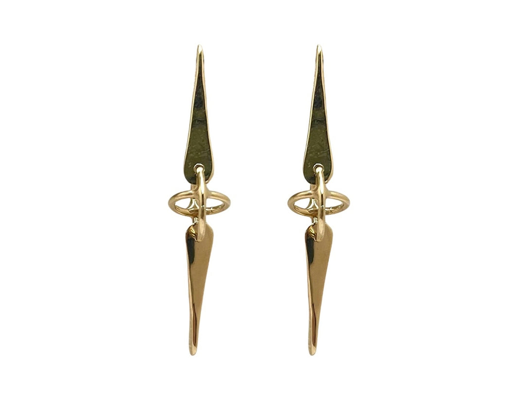Bar and Sphere Dangle Earrings - Yellow Gold