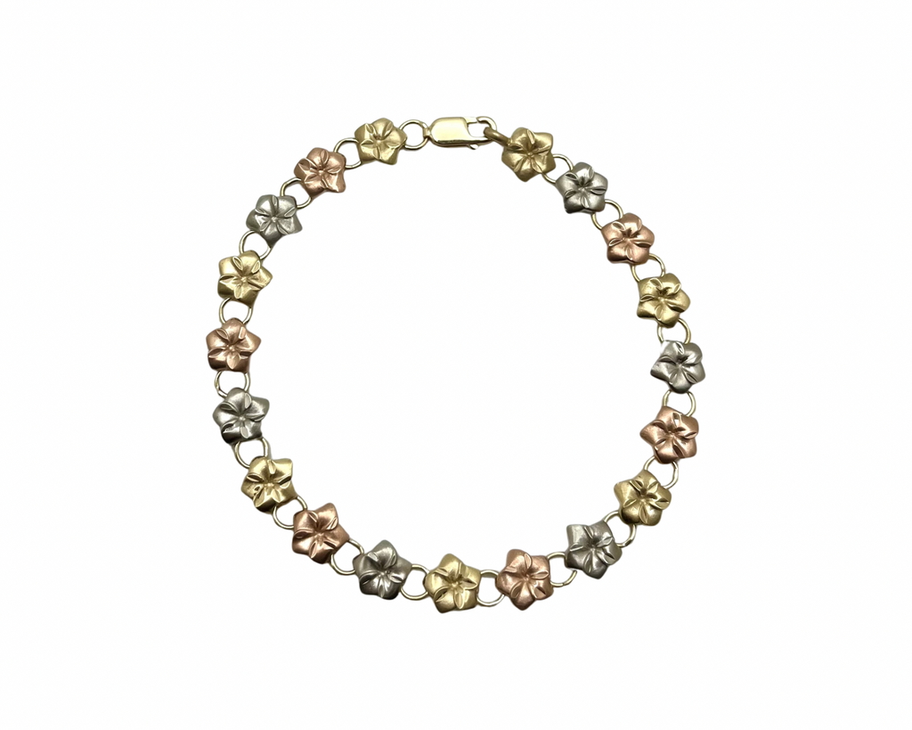 Plumeria Bracelet with Satin Finish - Three Toned