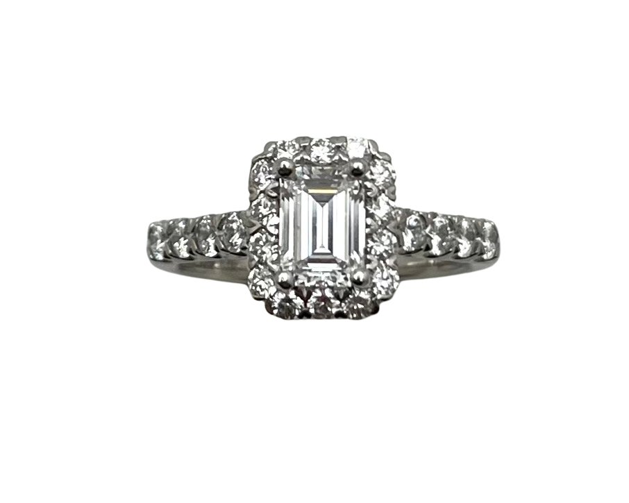 1.47ctw Emerald Cut Diamond Halo Ring - Platinum