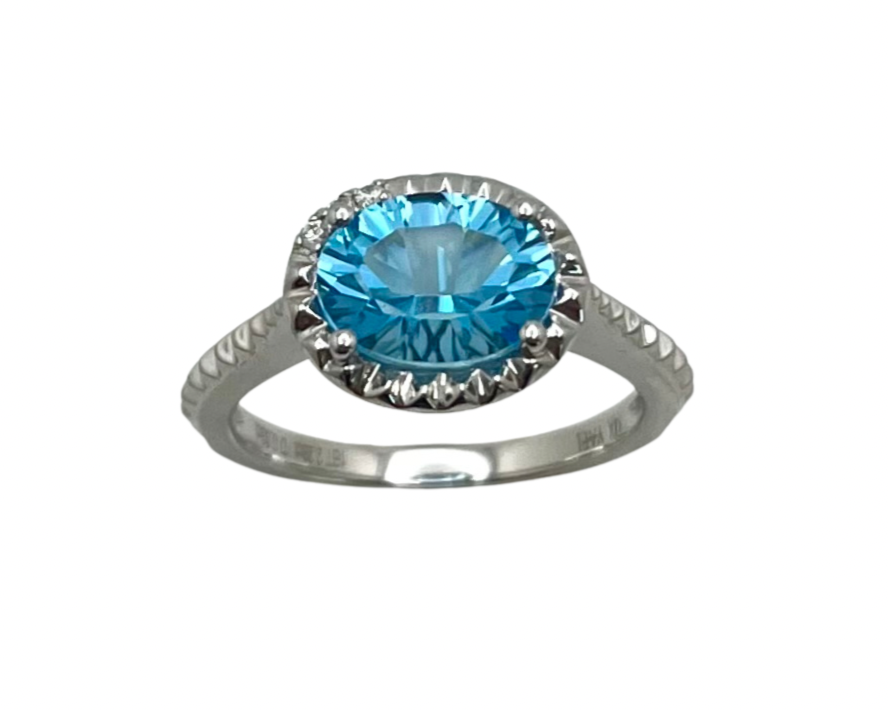 Blue Topaz Ring with Diamond Accents - White Gold