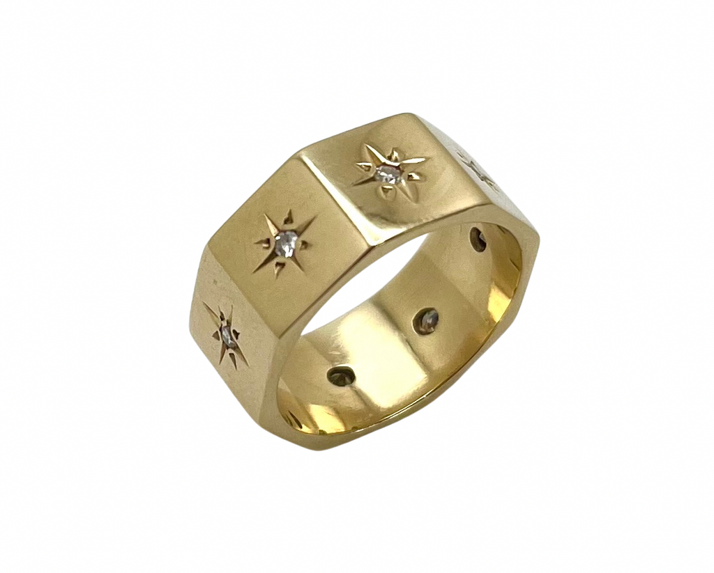 Eight-Sided Diamond Star Band - Yellow Gold