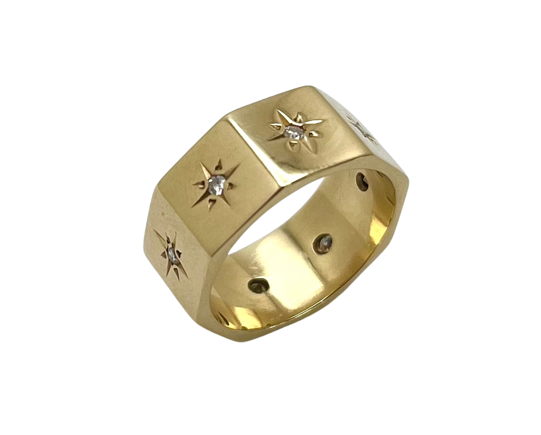 Eight-Sided Diamond Star Band - Yellow Gold