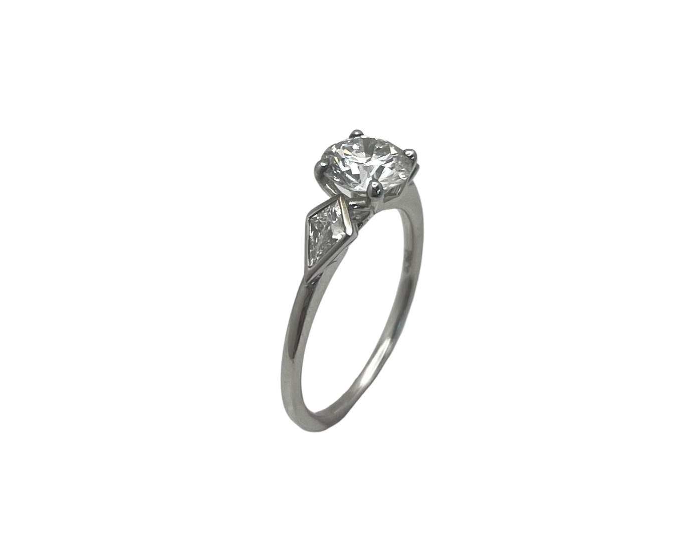 1.04ct Diamond Ring with Kite Shaped Diamond Accents - White Gold
