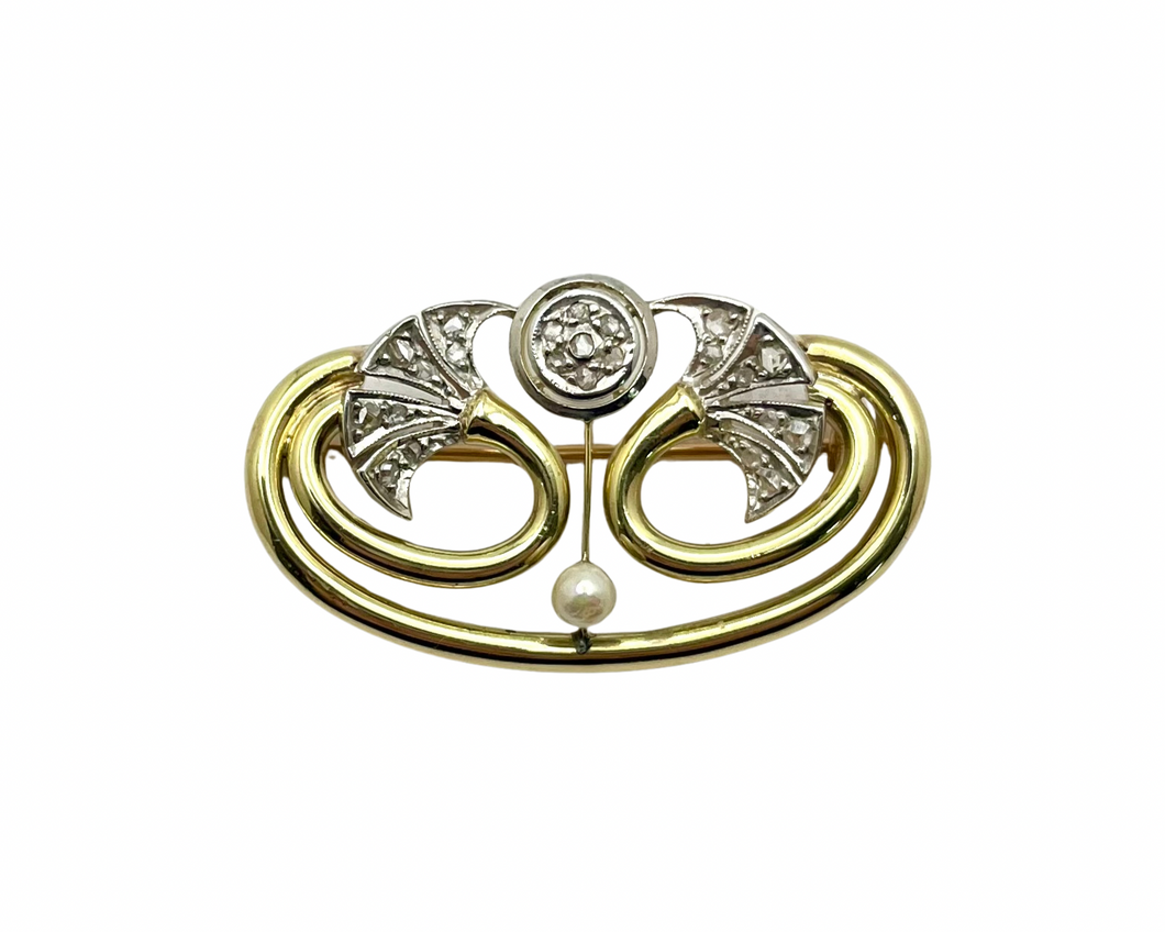 Art Nouveau Pearl Brooch/Pendant - Two Tone