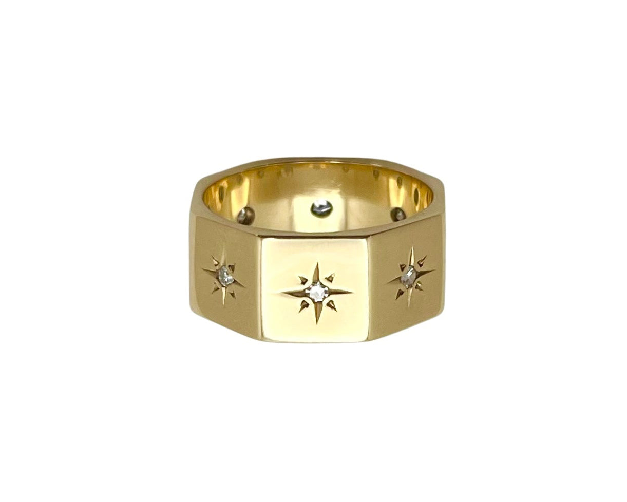 Eight-Sided Diamond Star Band - Yellow Gold