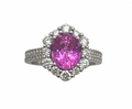 2.55ct Pink Sapphire Ring with Diamond Halo - White Gold