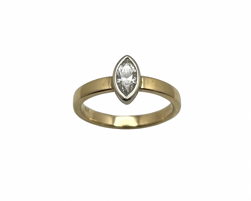 0.47ct Bezel set Marquise cut Diamond Ring - Two Tone