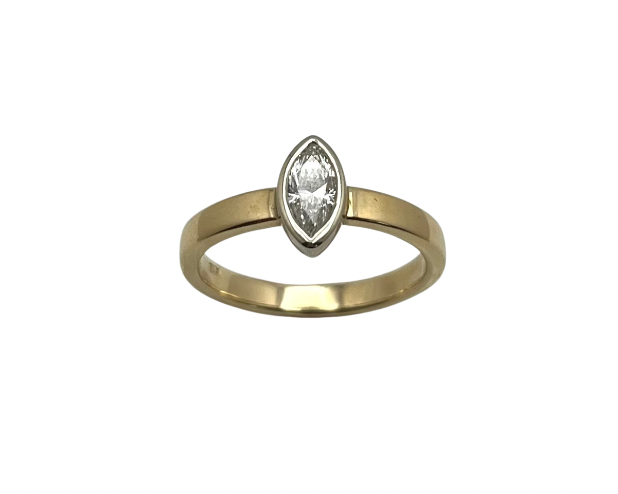 0.47ct Bezel set Marquise cut Diamond Ring - Two Tone