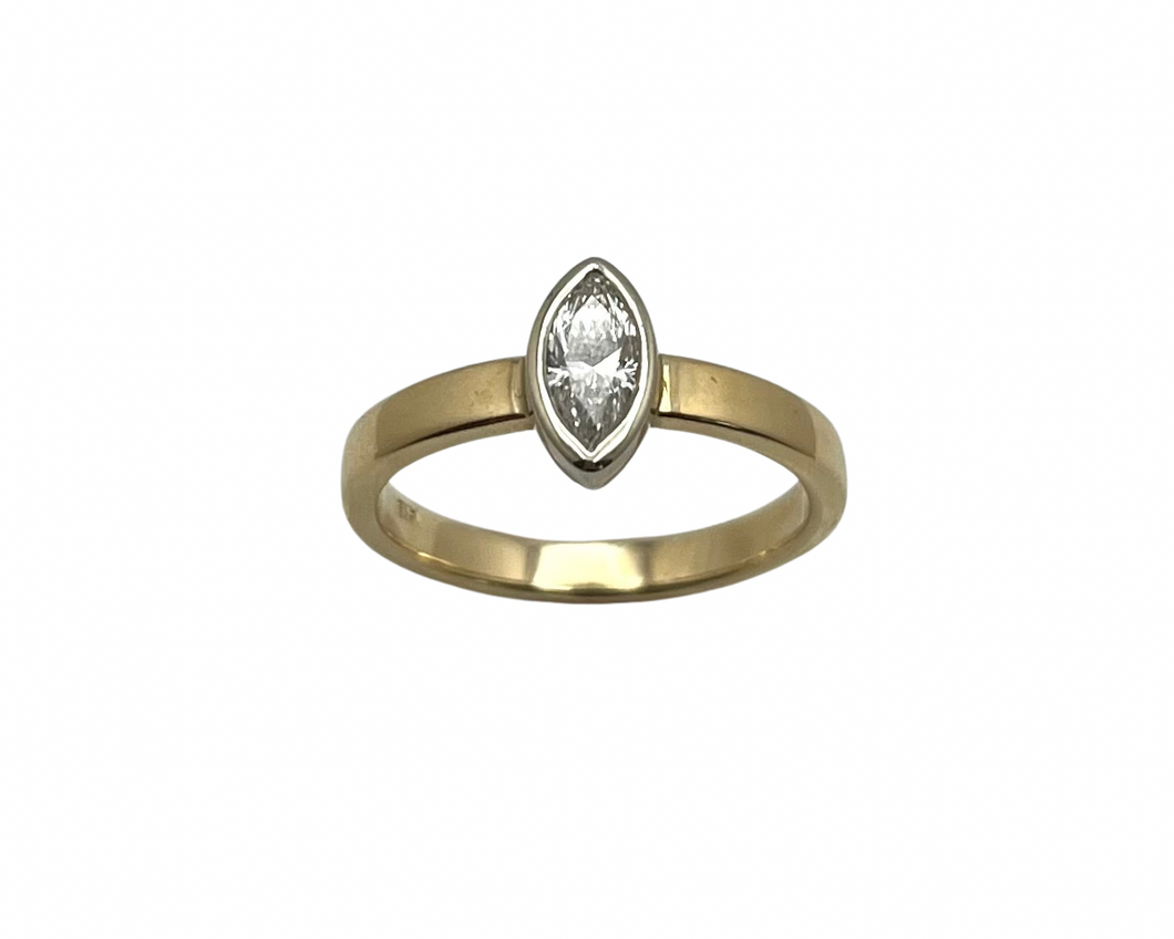 0.47ct Bezel set Marquise cut Diamond Ring - Two Tone