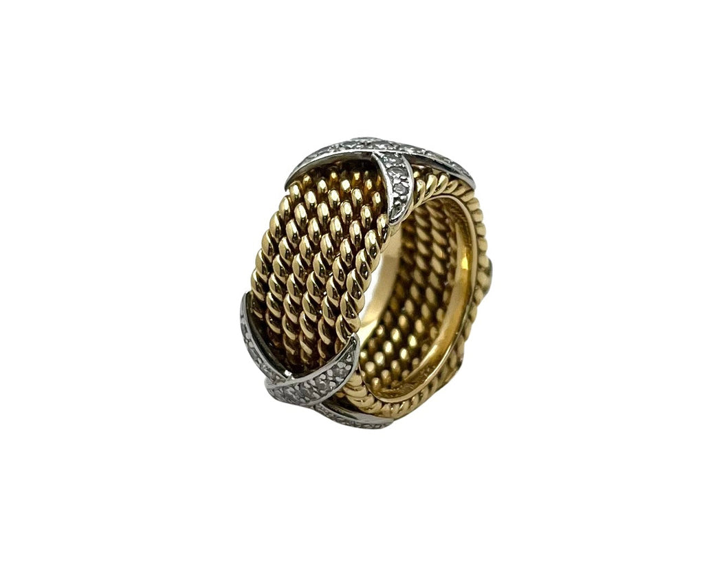 Diamond "X" Ring with Rope Design - Two Tone