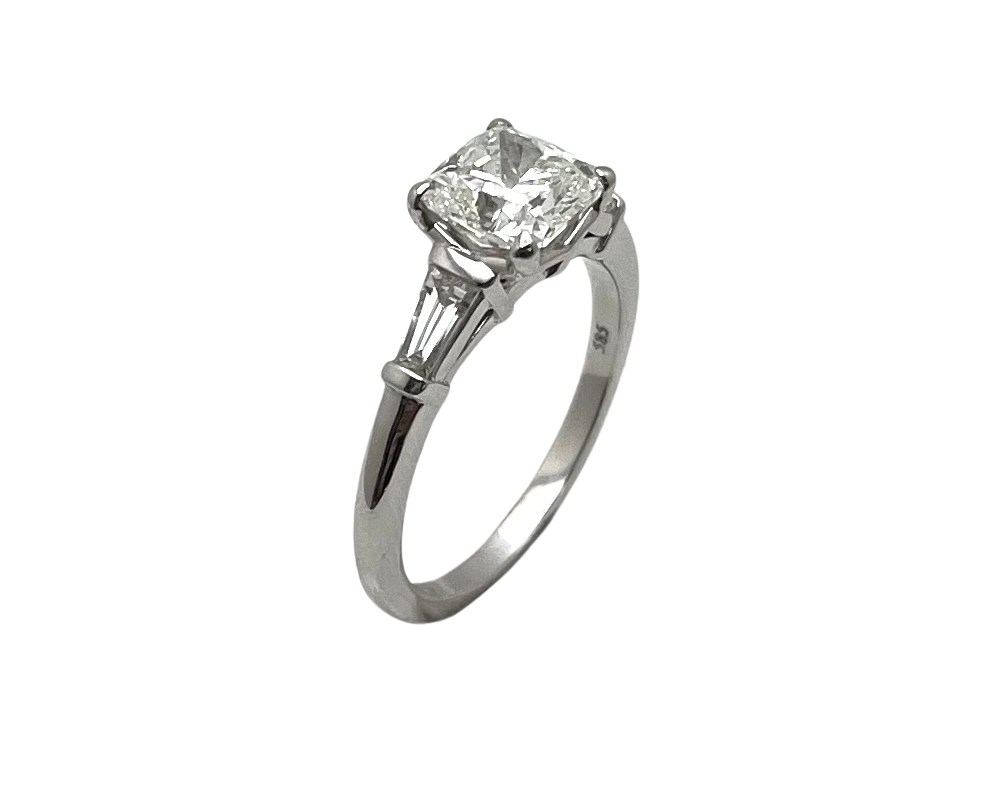1.50ct Cushion Cut Diamond Ring with Diamond Accented Shank - White Gold