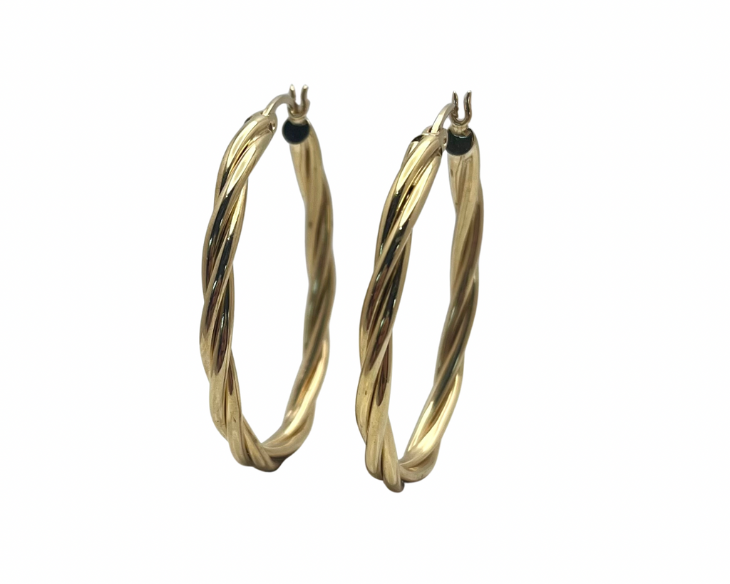 Twisted Oval Hoop Earrings - Yellow Gold