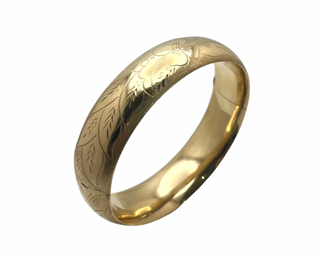 Floral Bangle Bracelet - Yellow Gold