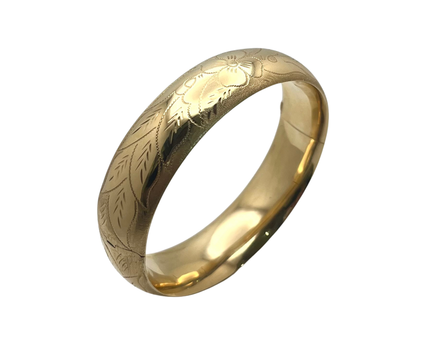 Floral Bangle Bracelet - Yellow Gold