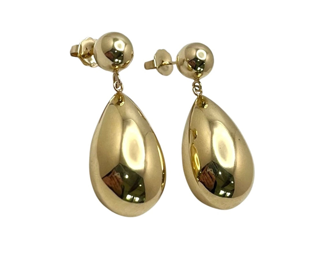 Pear Shaped Drop Earrings - Yellow Gold