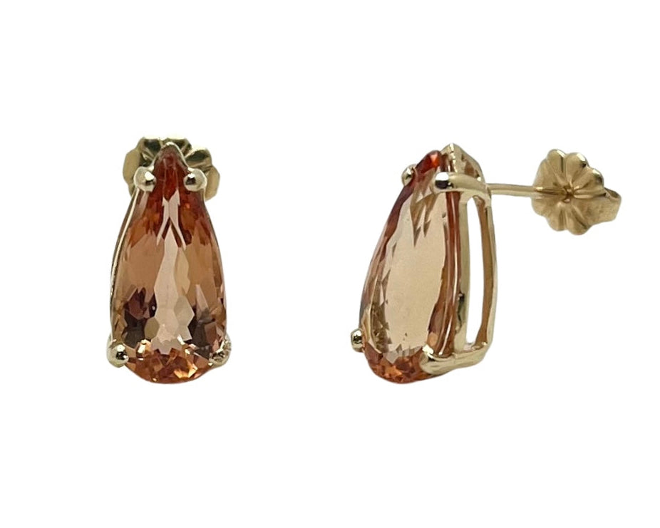 Pear Shaped Golden Topaz Earrings - Yellow Gold