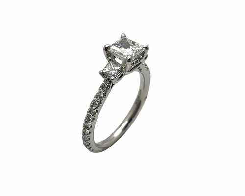 1.70ctw Princess Cut Three Stone Ring with Diamond Accents - Platinum