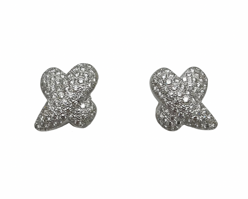 Pave Diamond "X" Shaped Earrings - White Gold