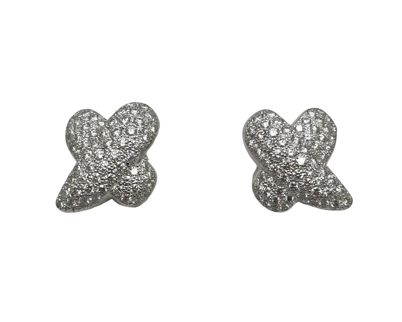 Pave Diamond "X" Shaped Earrings - White Gold