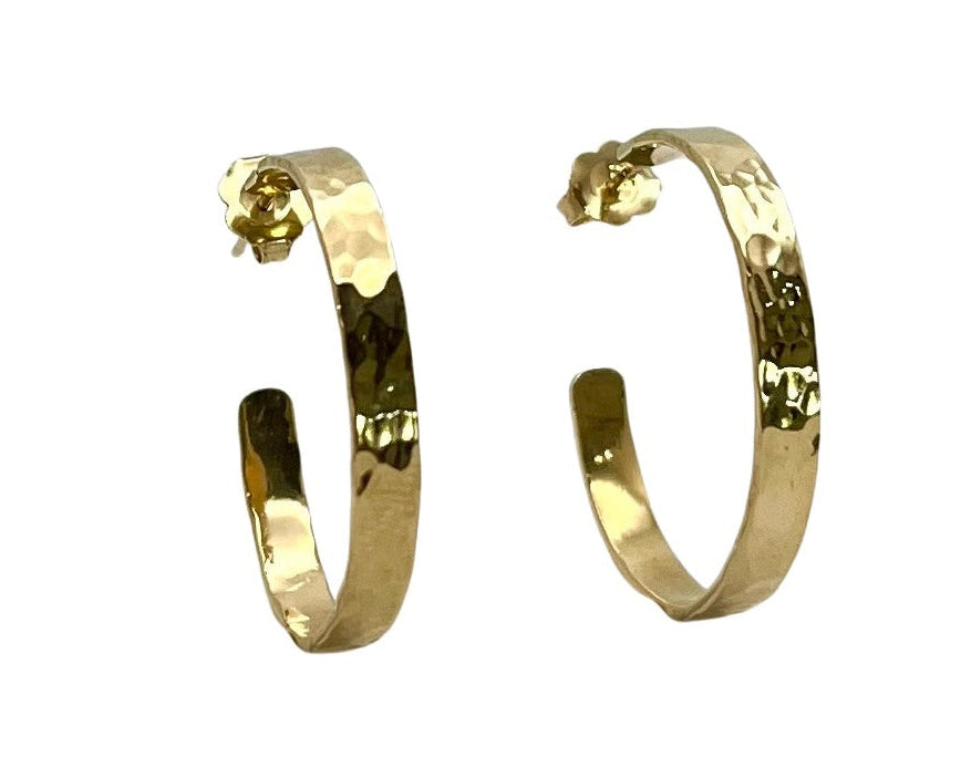 Hammered Texture Hoop Earrings - Yellow Gold
