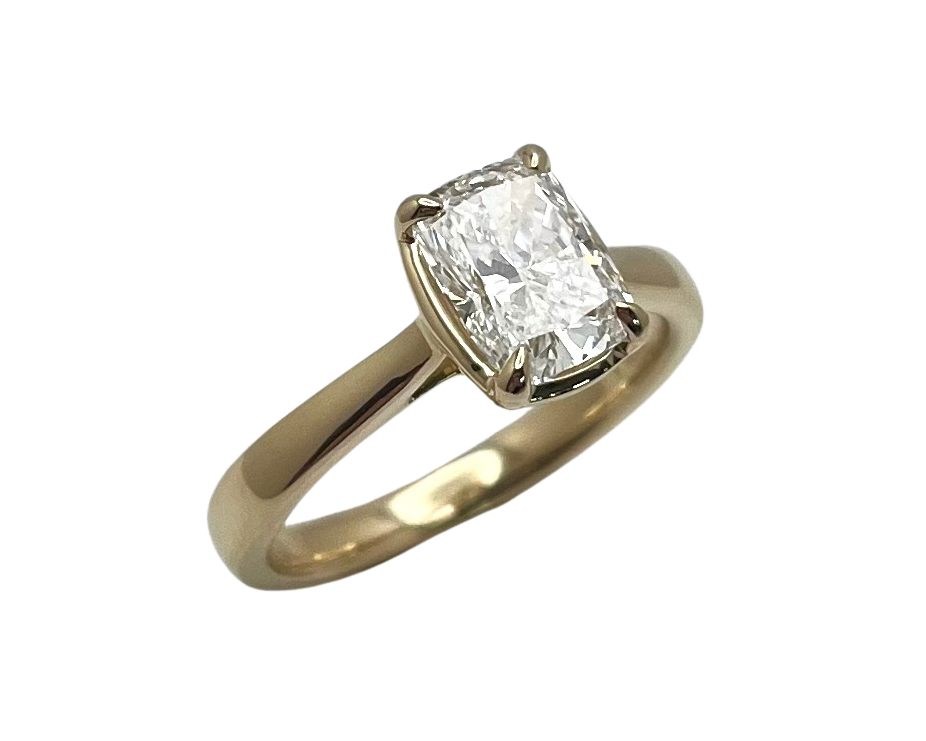 1.54ct Lab Grown Cushion Cut Solitaire Diamond Ring - Yellow Gold