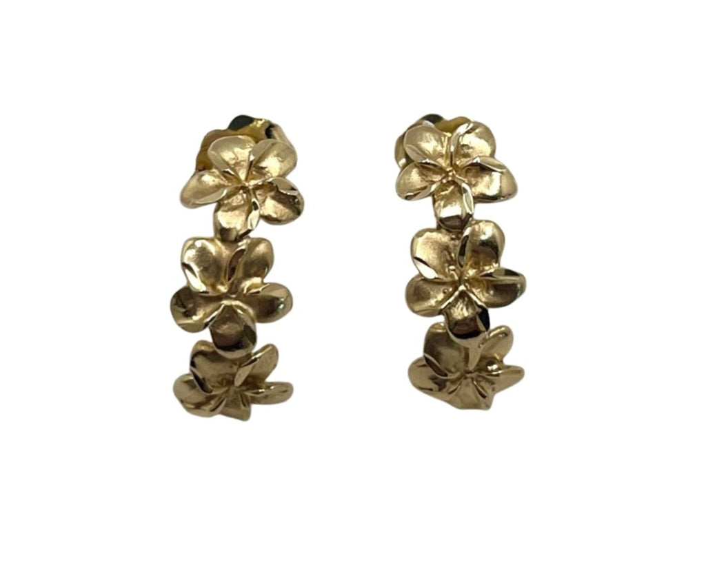 Plumeria Flower Post Earrings - Yellow Gold
