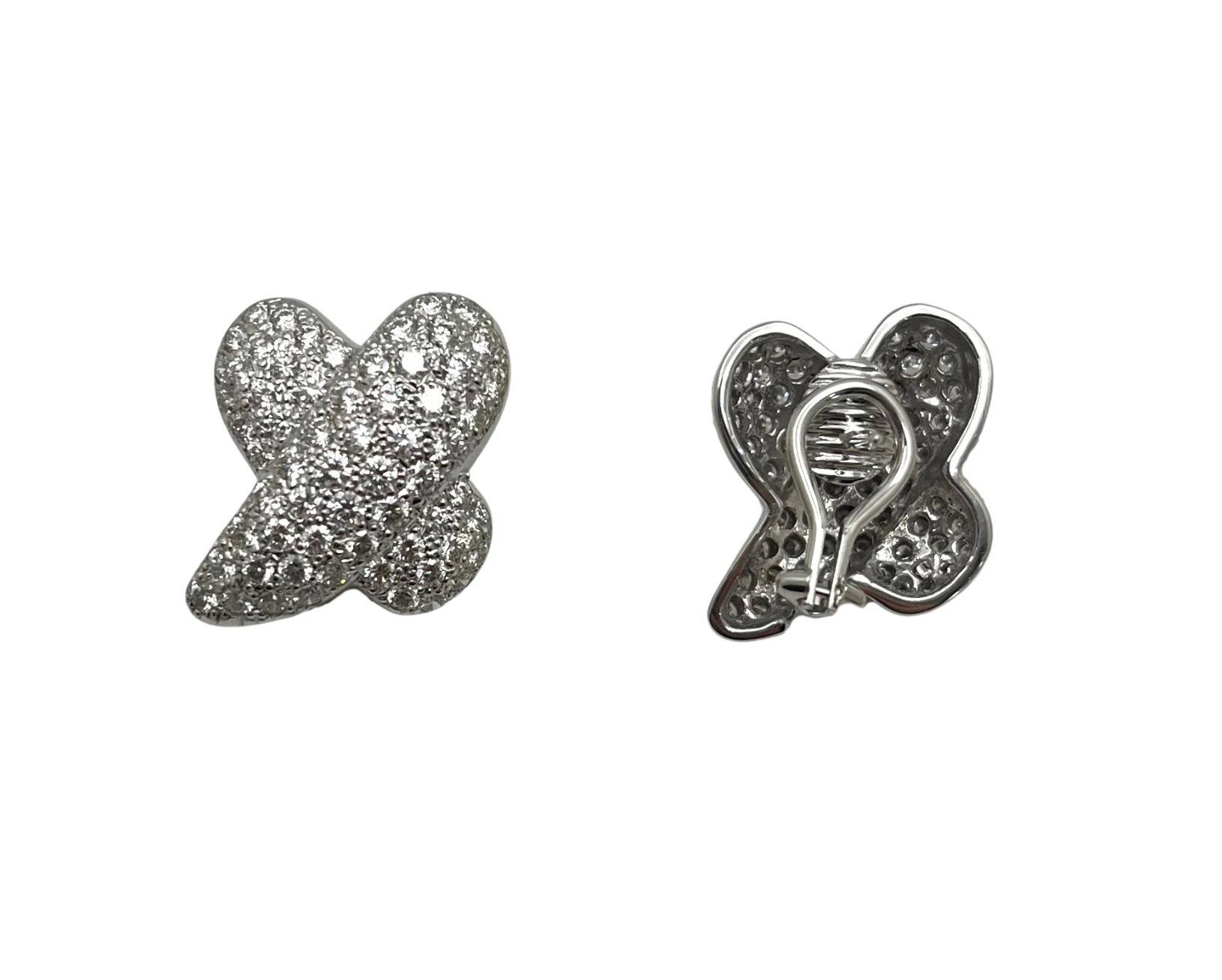 Pave Diamond "X" Shaped Earrings - White Gold