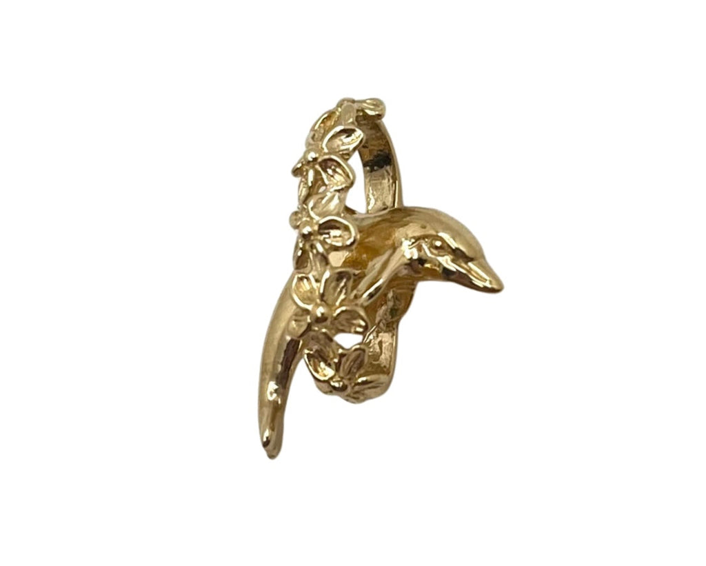 Dolphin Jumping Through Wreath Pendant - Yellow Gold