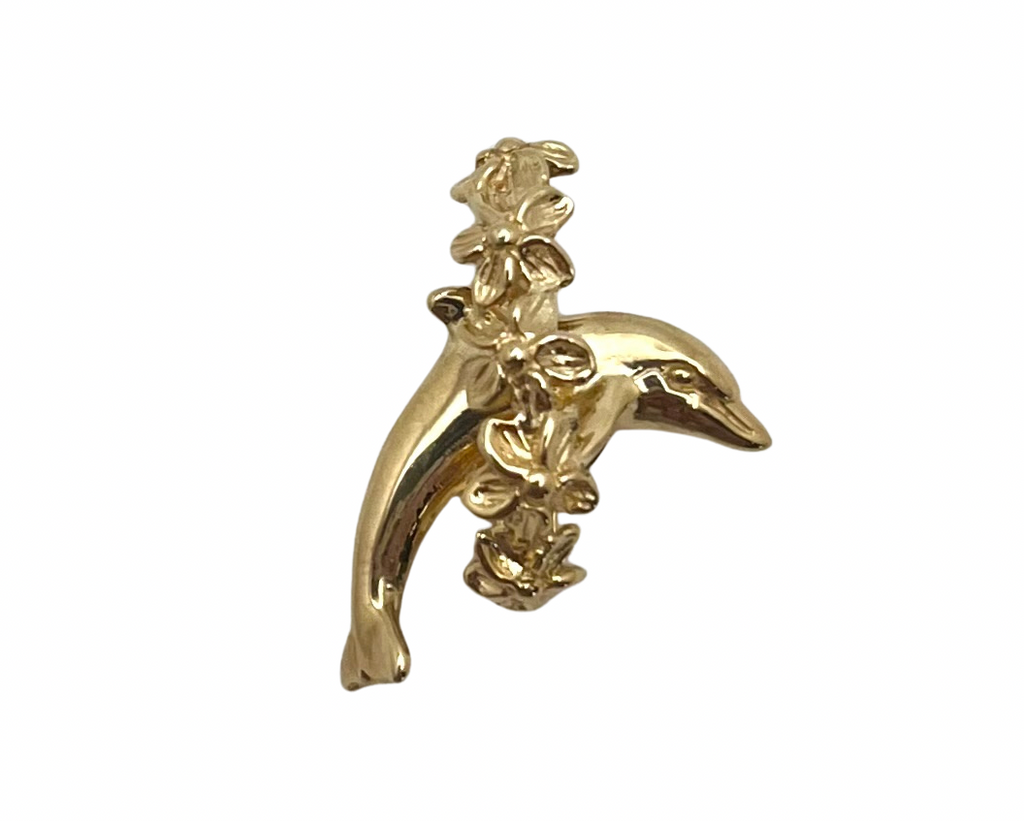 Dolphin Jumping Through Wreath Pendant - Yellow Gold