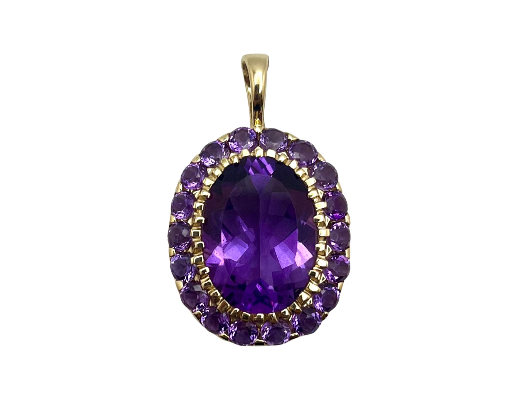 Amethyst Halo Pendant - Yellow Gold