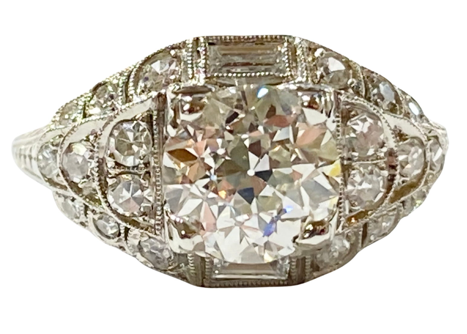 2.09ctw Estate Diamond Ring with Engraving - Platinum