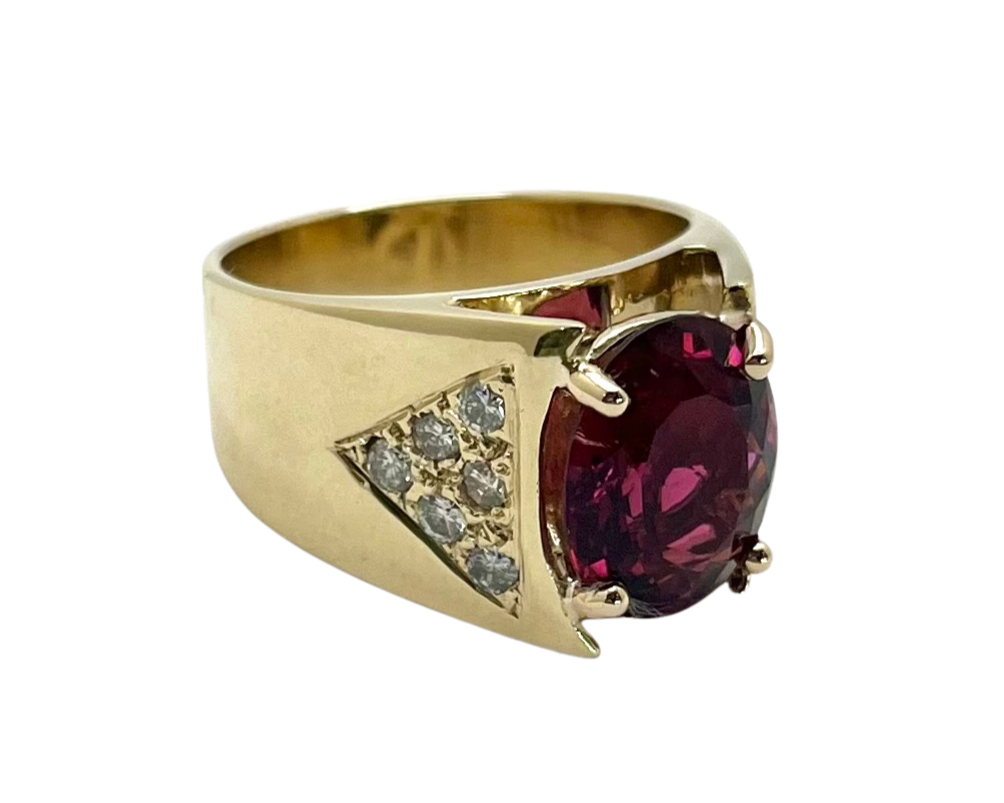 Rubellite Tourmaline Ring with Diamond Accents - Yellow Gold