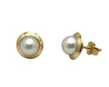 Pearl Button Earrings - Yellow Gold