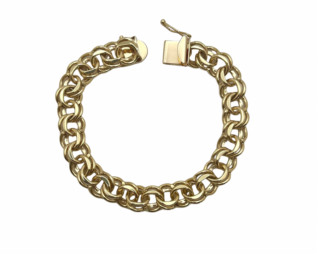 9.8mm Double Curb Link Charm Bracelet - Yellow Gold
