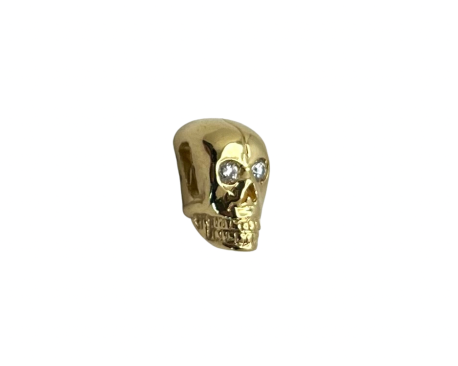Skull Pendant with Diamond Eyes - Yellow Gold