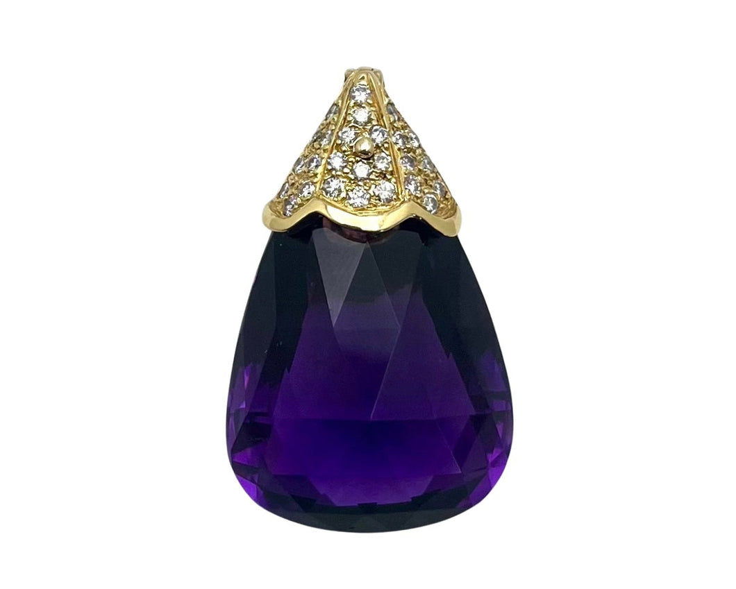 Mid-Century Amethyst Pendant - Yellow Gold