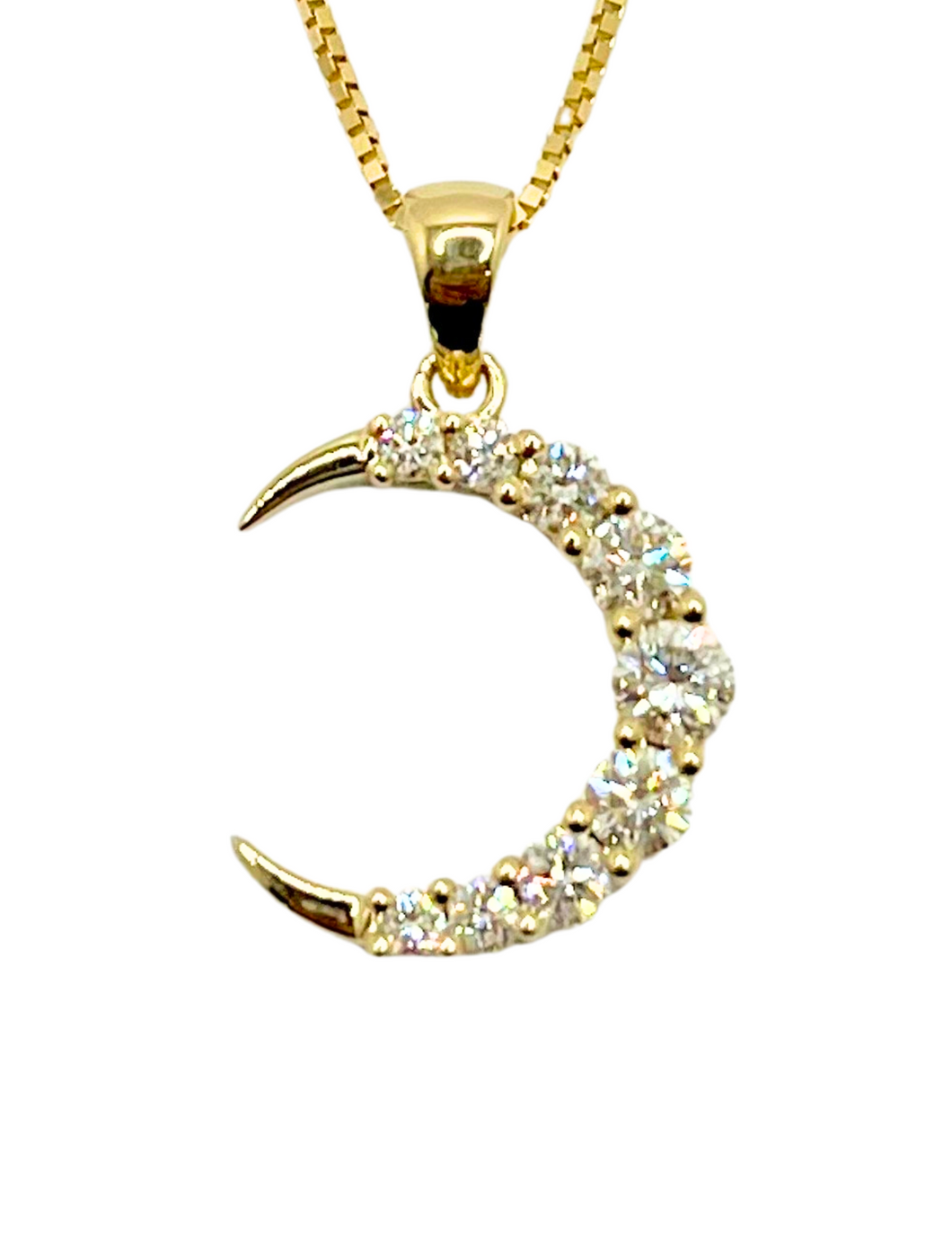 Diamond Crescent Moon Pendant - Yellow Gold