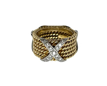 Load image into Gallery viewer, Diamond &quot;X&quot; Ring with Rope Design - Two Tone
