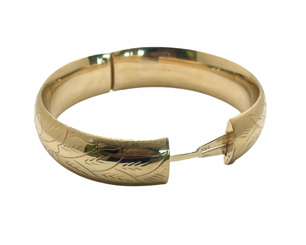 Floral Bangle Bracelet - Yellow Gold