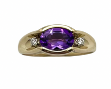 Load image into Gallery viewer, Oval Amethyst Ring with Accent Diamonds - Yellow Gold
