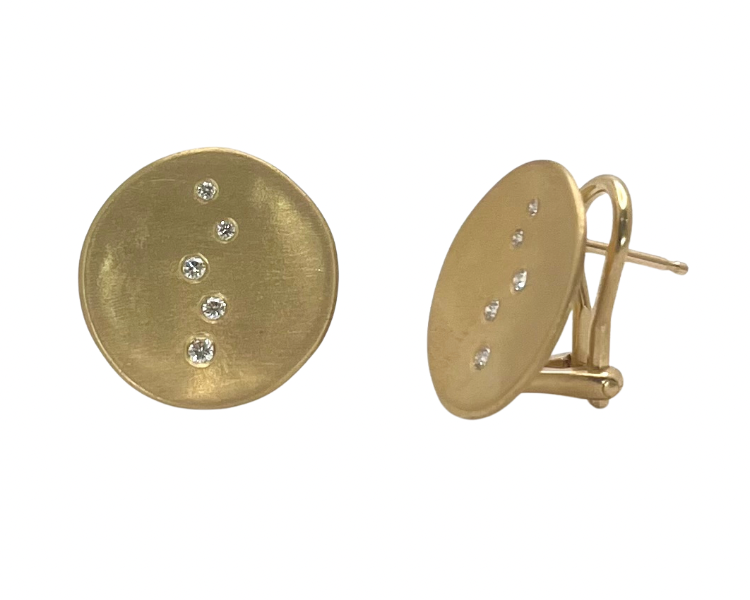Disk Earrings with Diamonds - Yellow Gold