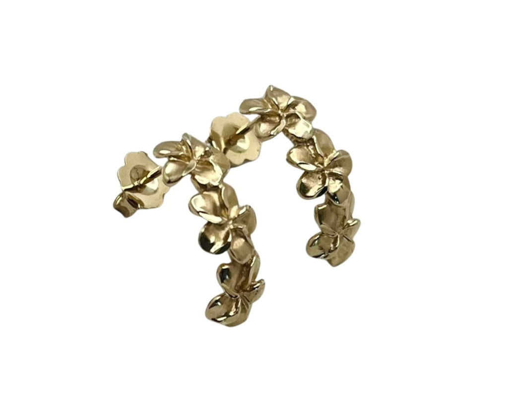 Plumeria Flower Post Earrings - Yellow Gold