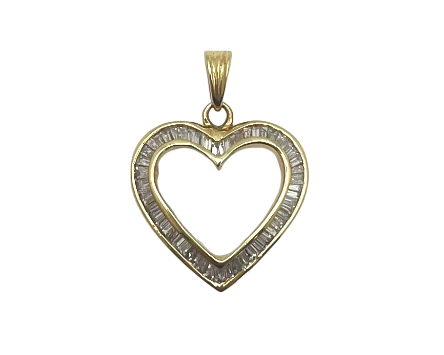 Channel Set Diamond Heart Pendant - Yellow Gold