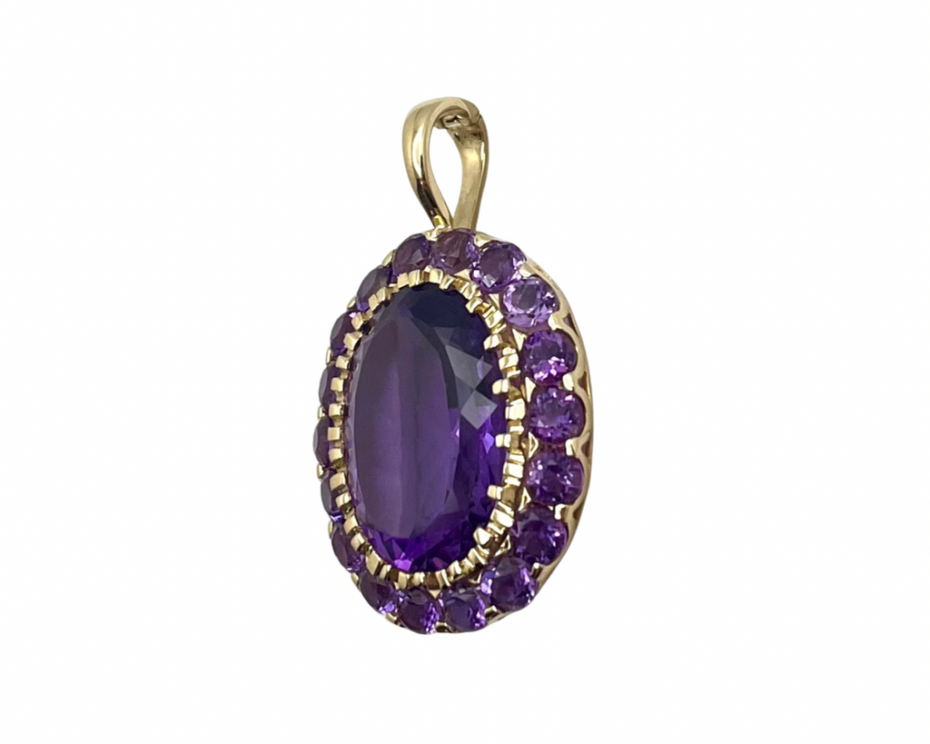 Amethyst Halo Pendant - Yellow Gold