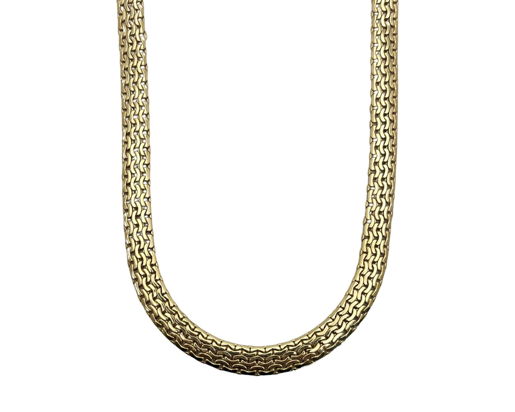 Three Row Flat Curb Patterned Necklace - Yellow Gold