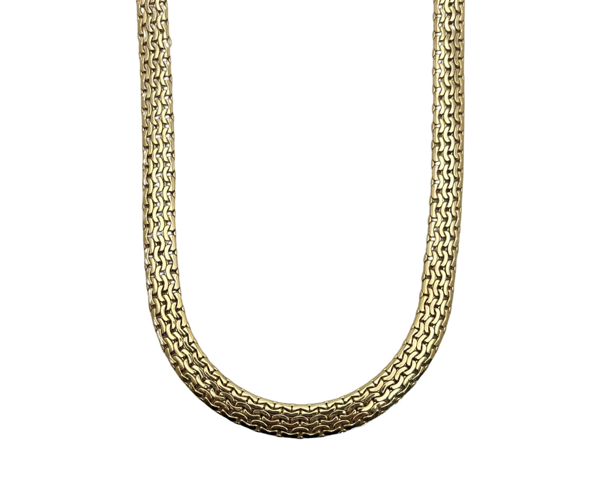 Three Row Flat Curb Patterned Necklace - Yellow Gold