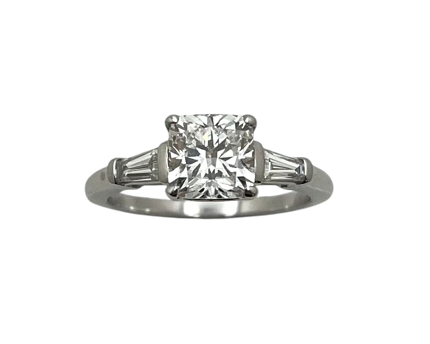 1.50ct Cushion Cut Diamond Ring with Diamond Accented Shank - White Gold