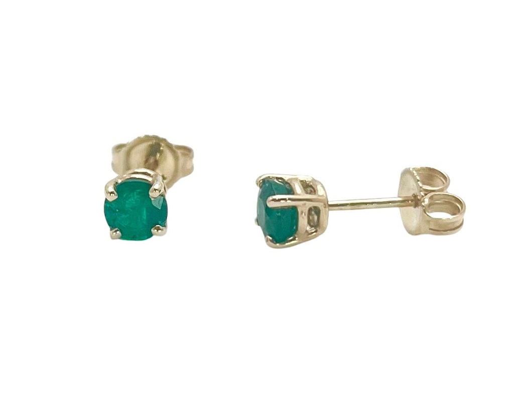 4.5mm Emerald Stud Earrings - Yellow Gold