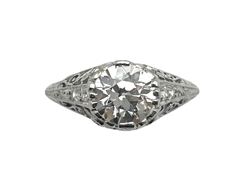 1.70ctw Edwardian Era Diamond Ring with Floral Detail - Platinum